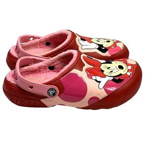 Disney Crocs Minnie Mouse size J3 Red Pink 3 Lined Barely Worn Clog Shoes